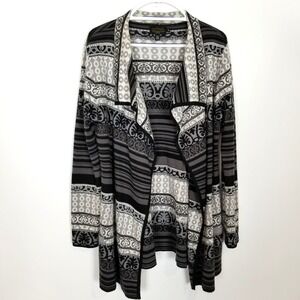 Icelandic Design Women Wool‎ Blend Nordic Cardigan Sweater Sz M Black White Open